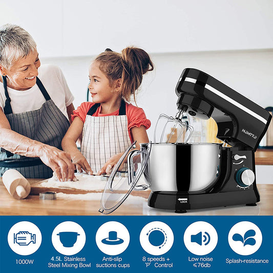 HOMTTO 1000W 4.5L Kitchen Machien Stand Mixer - 8-Speed, Bowl with Handle