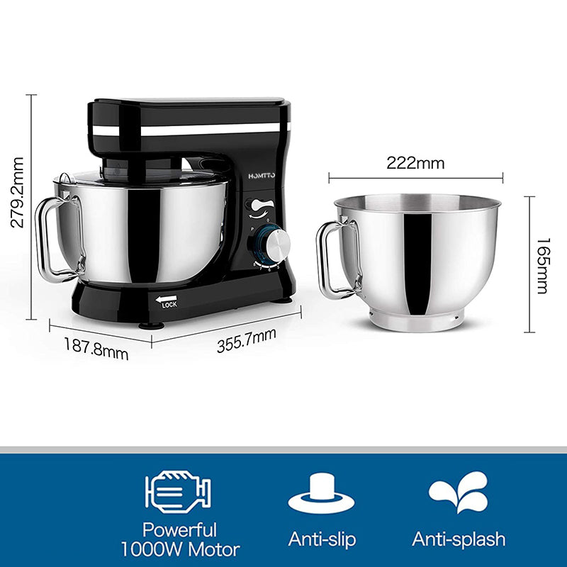 HOMTTO 1000W 4.5L Kitchen Machien Stand Mixer - 8-Speed, Bowl with Handle
