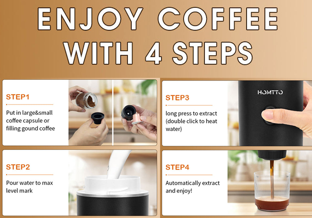 HOMTTO Portable 3-in-1  20 Bar High PressurePortable Espresso Coffee Machine