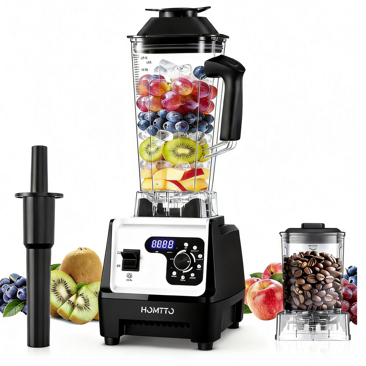 HOMTTO Smart Soft-Start Anti-Splash Blender 1200W with Dual Cups - 2.5L