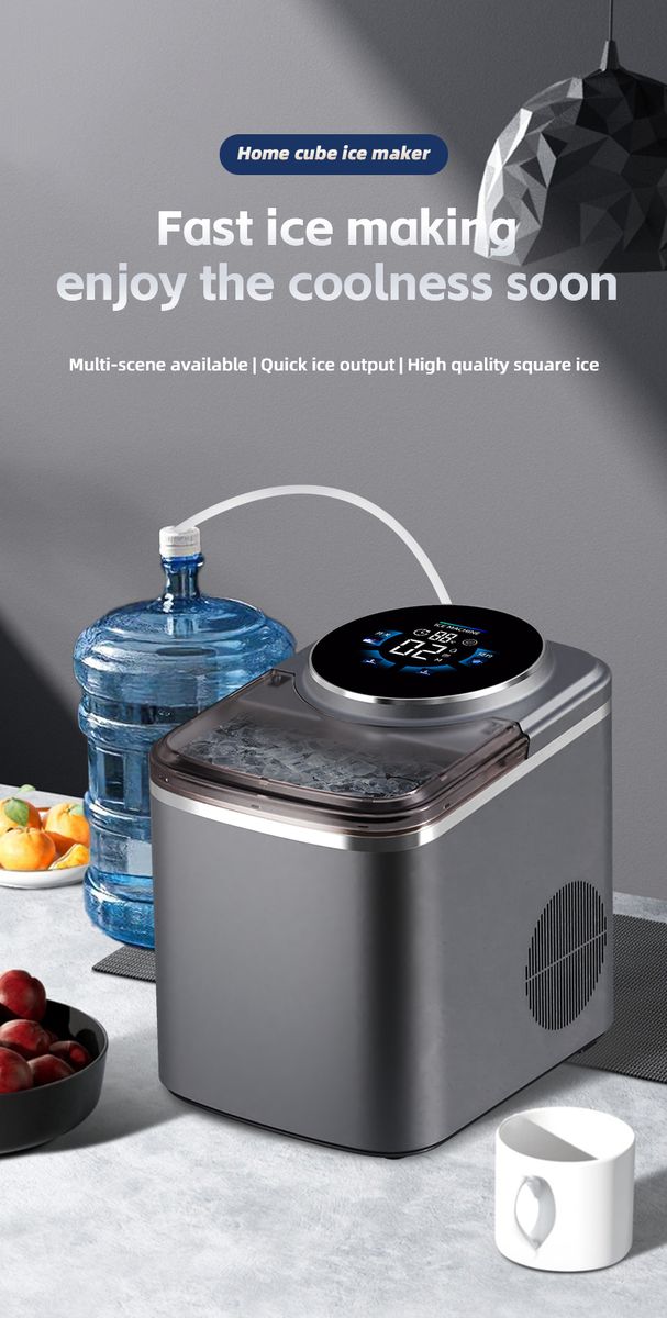 HOMTTO 16kg/24Hr Cube Ice Maker - 12 Cubes in 14 Mins, 1.5L, Touchscreen