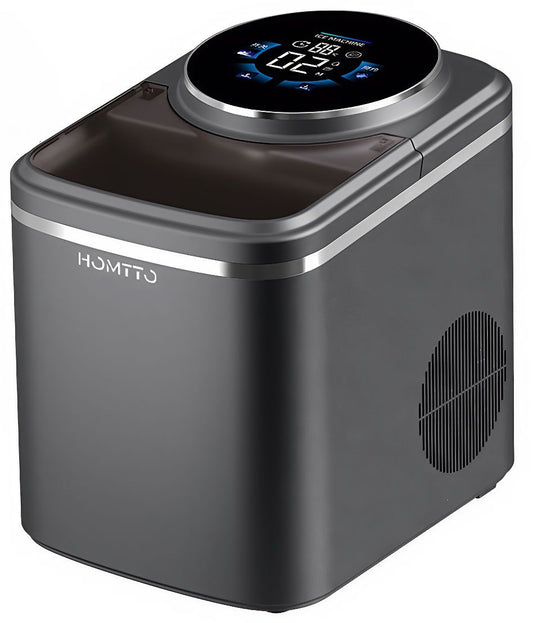HOMTTO 16kg/24Hr Cube Ice Maker - 12 Cubes in 14 Mins, 1.5L, Touchscreen