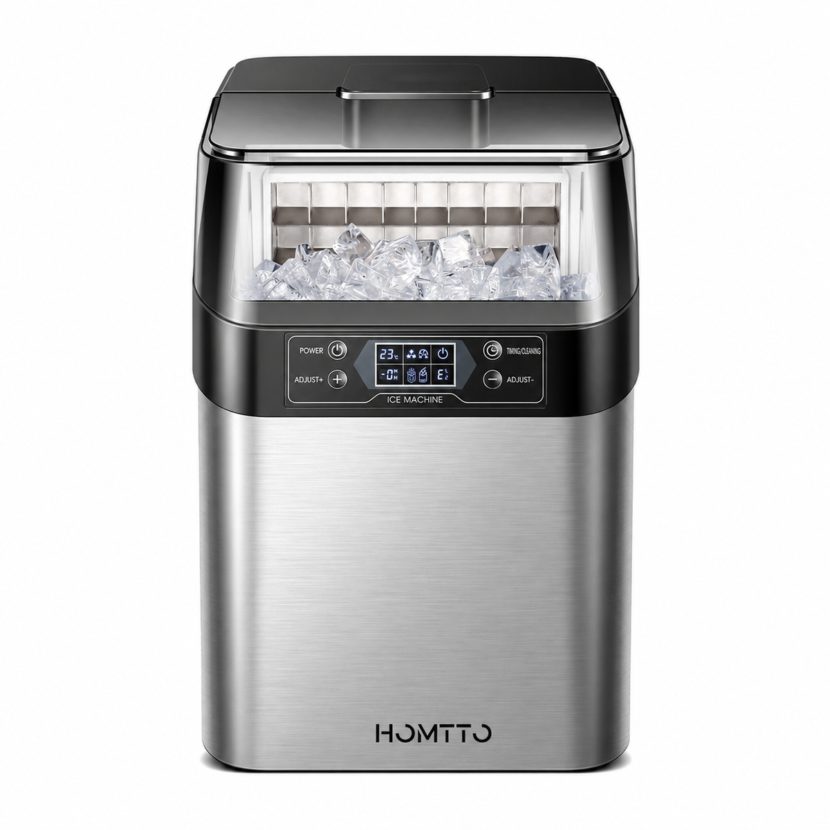 HOMTTO Ice Maker Machine-24 Cubes,13 Thickness Levels,Self-Cleaning & Timer