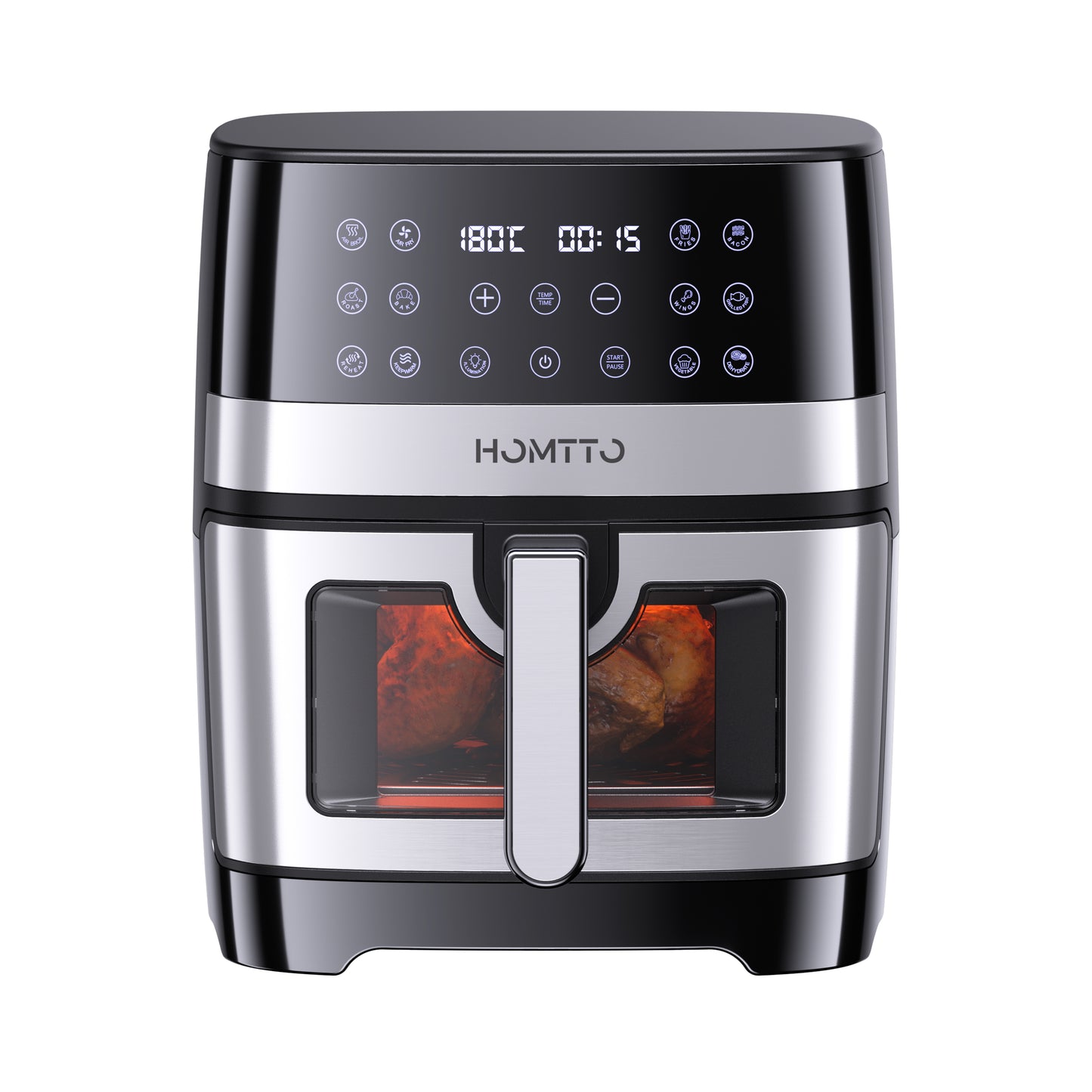 HOMTTO Visible Window Stainless Steel Air Fryer-8L
