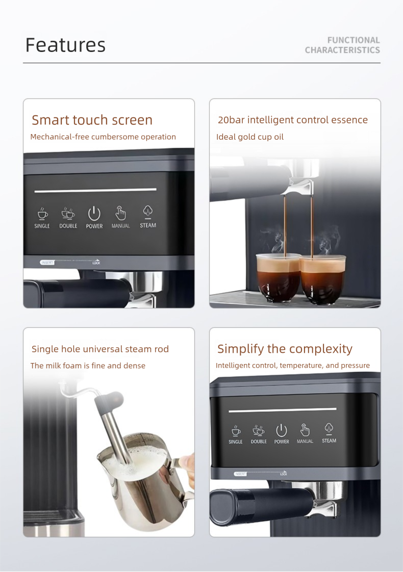 HOMTTO Espresso Machine Coffee Maker Smart Touch 20 Bar 1.8L Tank