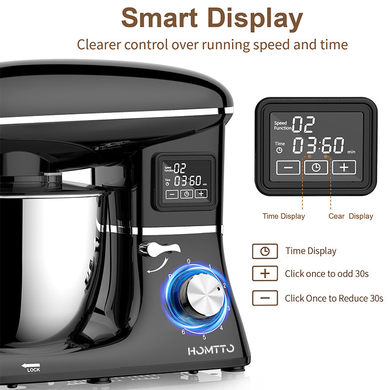 HOMTTO 1500W 3 in 1 Smart Display Stand Mixer 6.2L Stand Bowl 6-Speeds