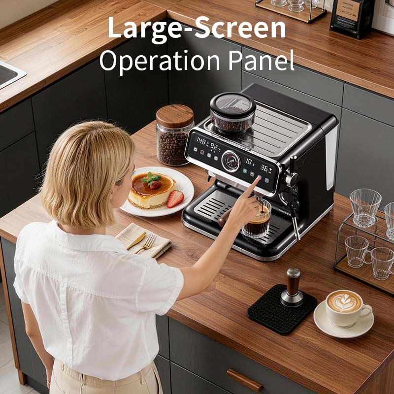 HOMTTO Semi Auto Espresso Machine Smart Touch Coffee Grinder Milk Frother