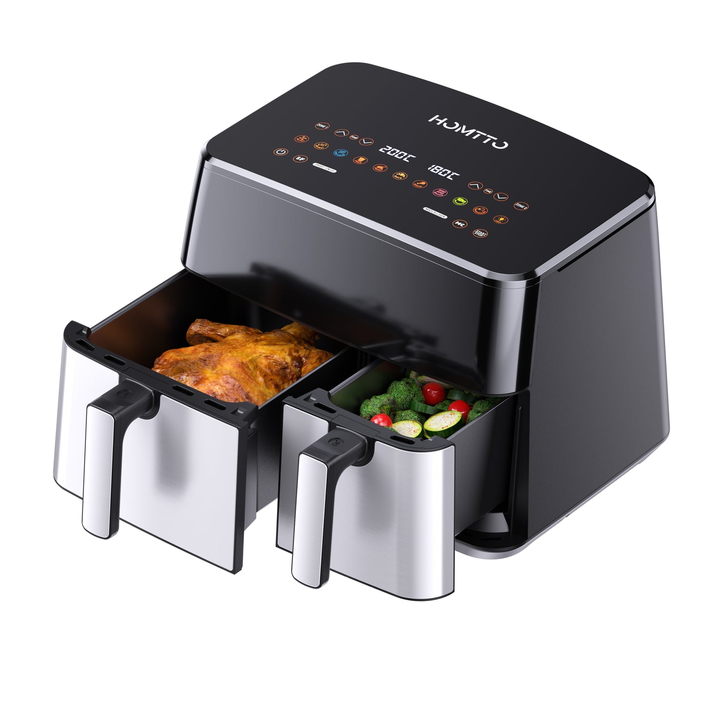 HOMTTO Visible Window Stainless Steel Dual Air Fryer - 9.5L