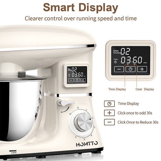 HOMTTO 1500W 3 in 1 Smart Display Stand Mixer 6.2L Stand Bowl 6-Speeds
