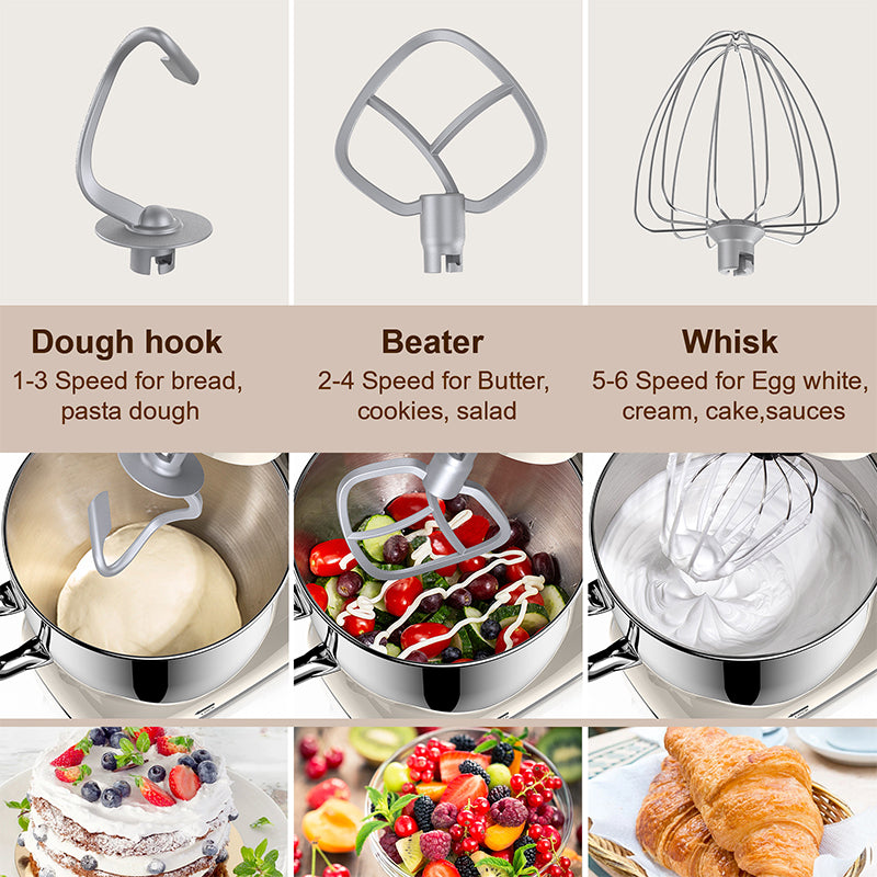 HOMTTO 1500W 3 in 1 Smart Display Stand Mixer 6.2L Stand Bowl 6-Speeds