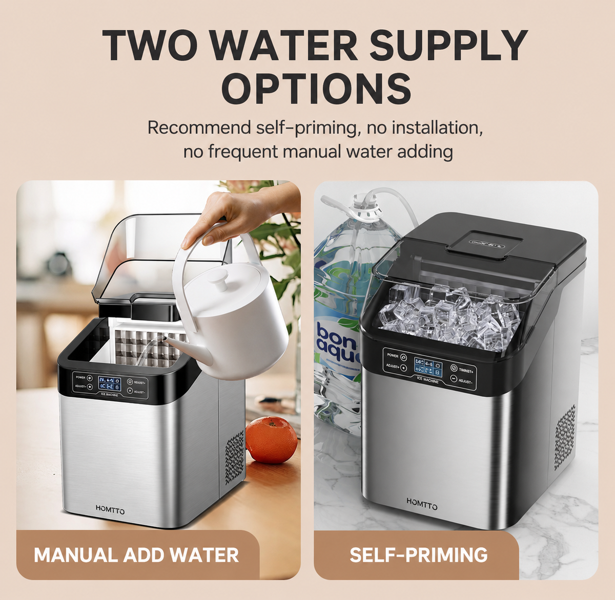 HOMTTO Ice Maker Machine-24 Cubes,13 Thickness Levels,Self-Cleaning & Timer