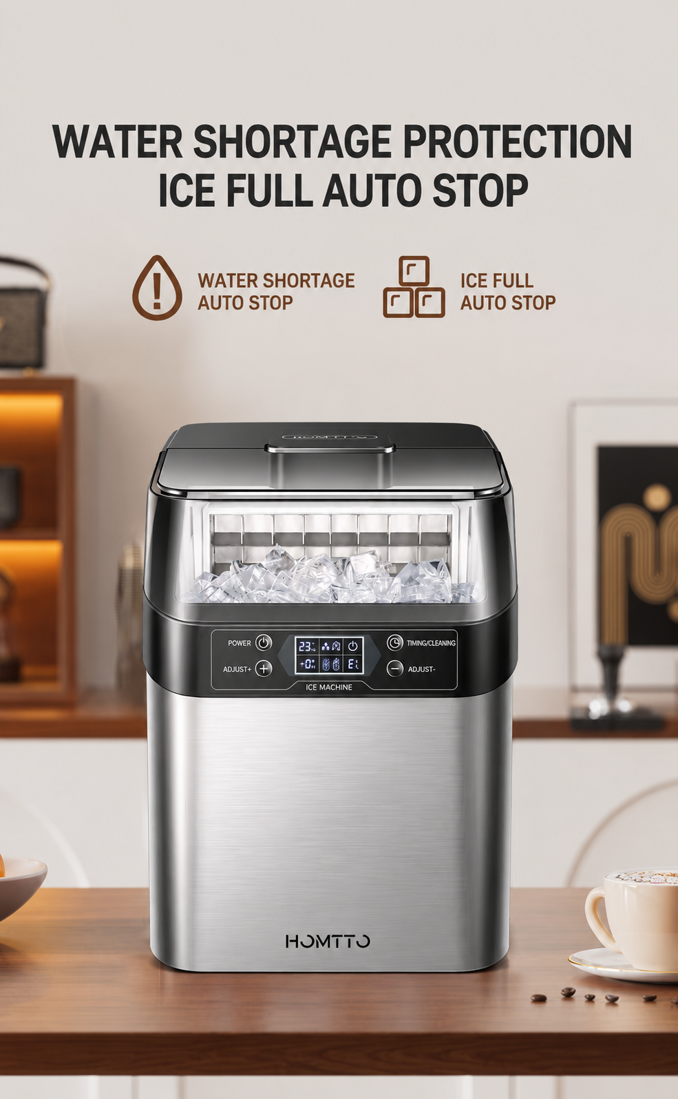 HOMTTO Ice Maker Machine-24 Cubes,13 Thickness Levels,Self-Cleaning & Timer