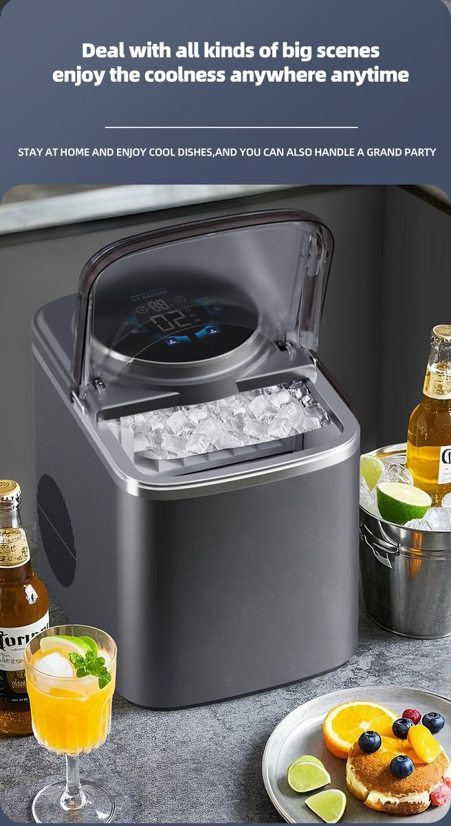 HOMTTO 16kg/24Hr Cube Ice Maker - 12 Cubes in 14 Mins, 1.5L, Touchscreen