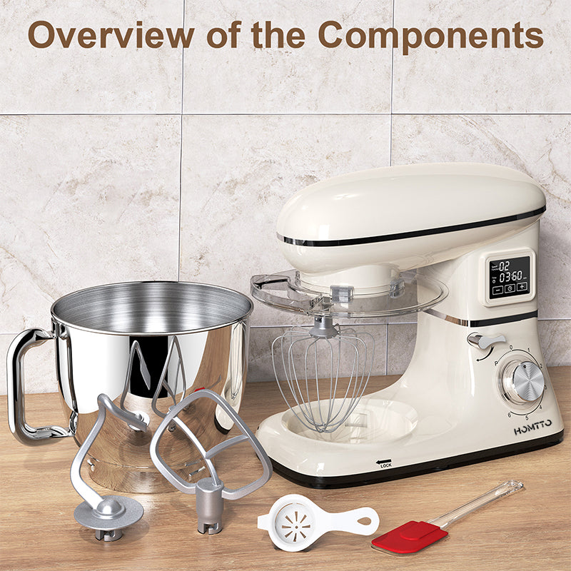 HOMTTO 1500W 3 in 1 Smart Display Stand Mixer 6.2L Stand Bowl 6-Speeds