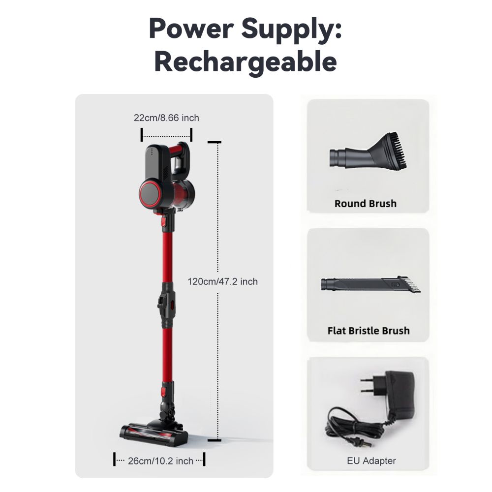 100W Cordless Upright Vacuum Cleaner - 12Kpa Suction, LED Headlight