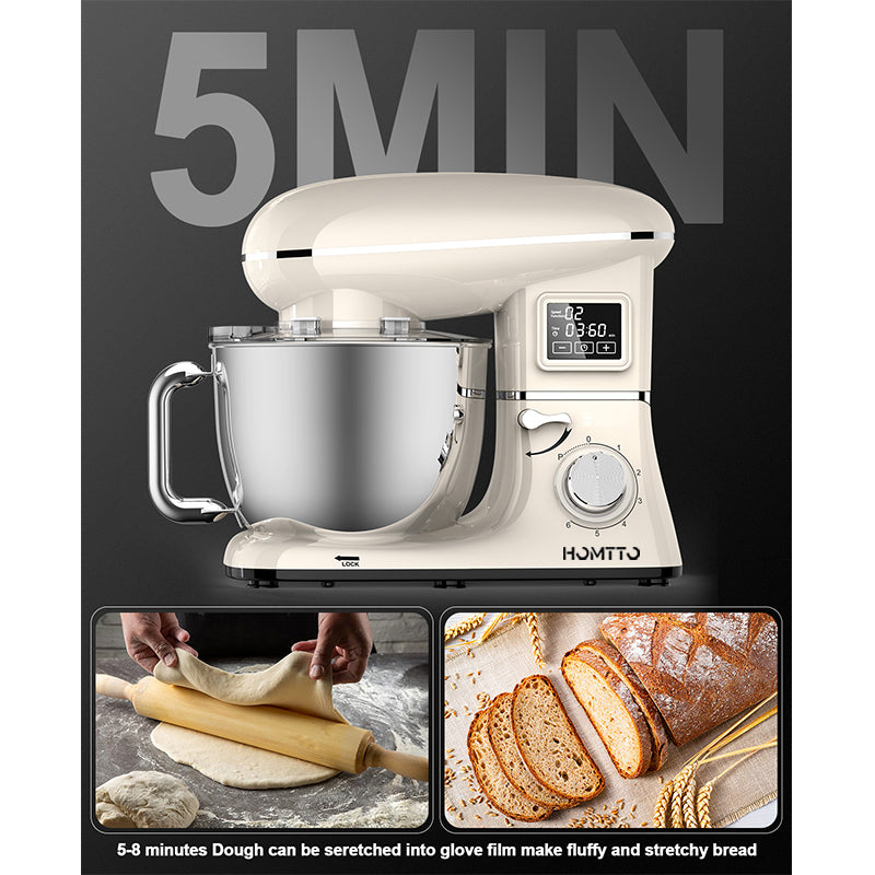 HOMTTO 1500W 3 in 1 Smart Display Stand Mixer 6.2L Stand Bowl 6-Speeds