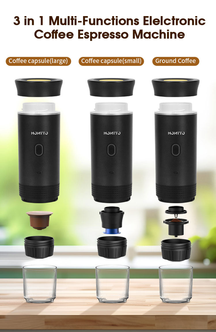 HOMTTO Portable 3-in-1  20 Bar High PressurePortable Espresso Coffee Machine