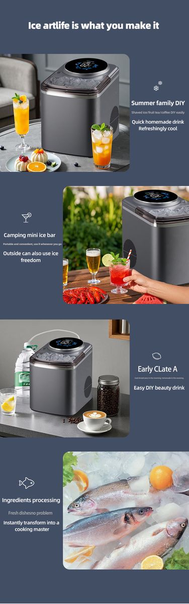 HOMTTO 16kg/24Hr Cube Ice Maker - 12 Cubes in 14 Mins, 1.5L, Touchscreen