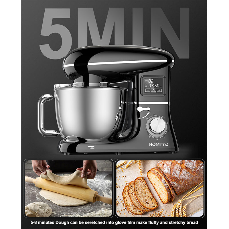 HOMTTO 1500W 3 in 1 Smart Display Stand Mixer 6.2L Stand Bowl 6-Speeds