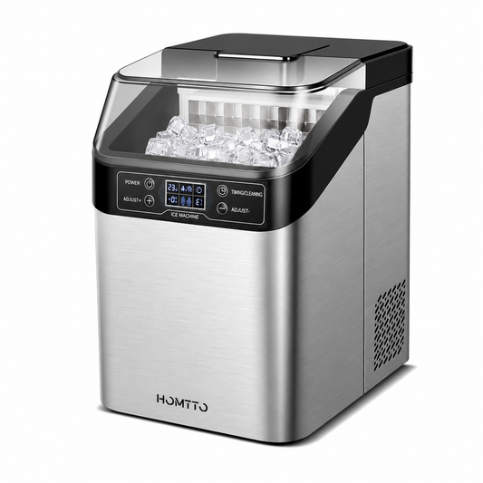 HOMTTO Ice Maker Machine-24 Cubes,13 Thickness Levels,Self-Cleaning & Timer