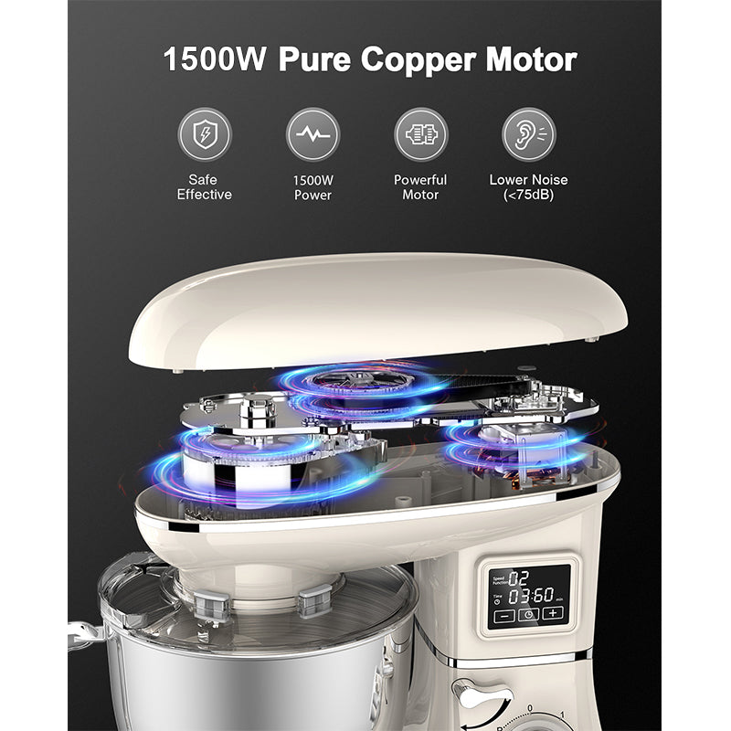 HOMTTO 1500W 3 in 1 Smart Display Stand Mixer 6.2L Stand Bowl 6-Speeds