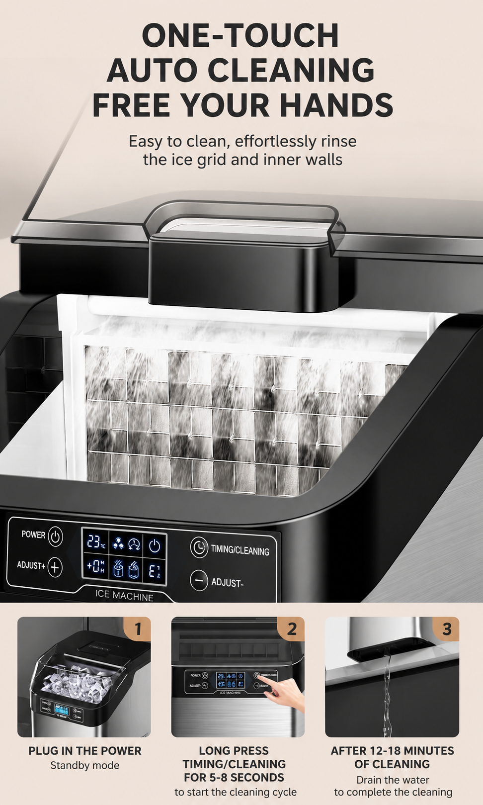 HOMTTO Ice Maker Machine-24 Cubes,13 Thickness Levels,Self-Cleaning & Timer