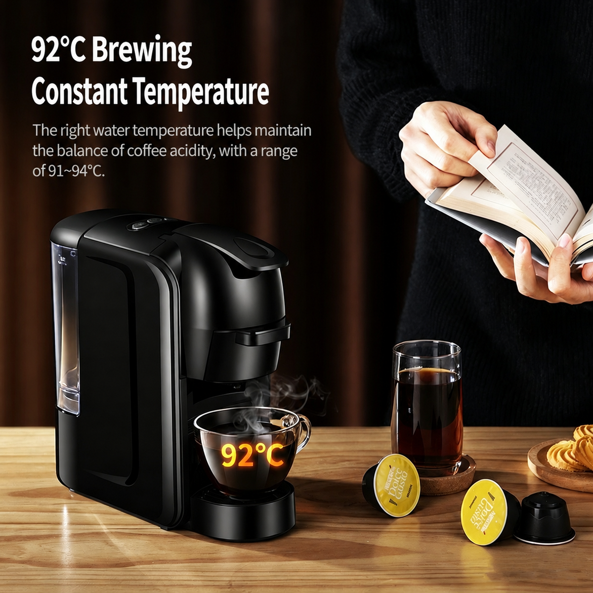 HOMTTO 3-in-1 Capsule Coffee Machine 19 Bar Espresso Maker Ground Coffee