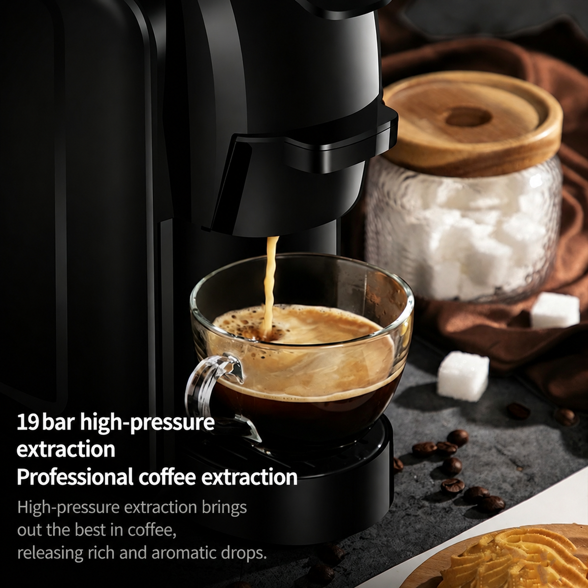 HOMTTO 3-in-1 Capsule Coffee Machine 19 Bar Espresso Maker Ground Coffee